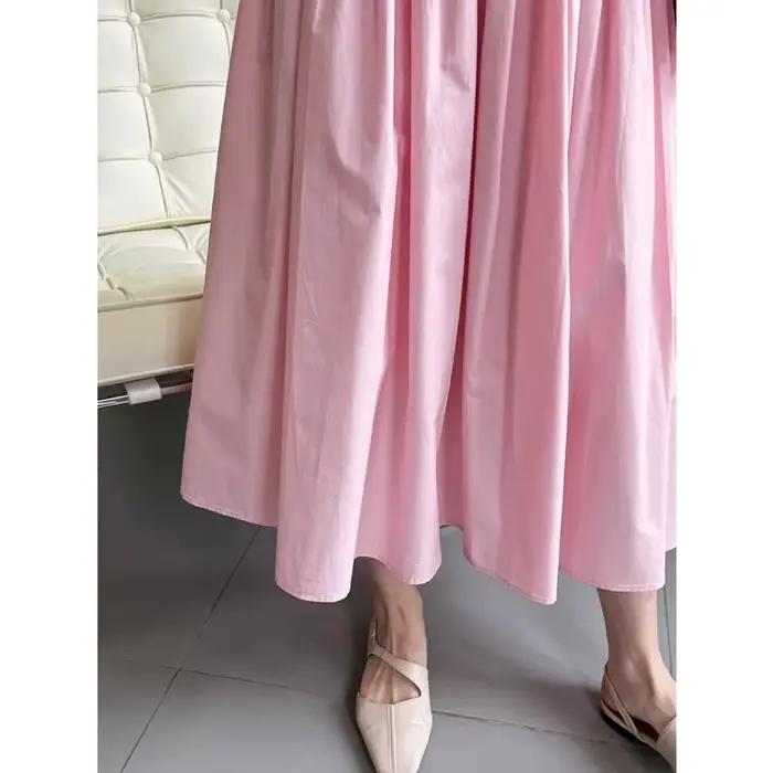 Vêtements plissés roses pour femmes, nouveau design, niche, taille haute, longueur moyenne, grande jupe parapluie, début du printemps