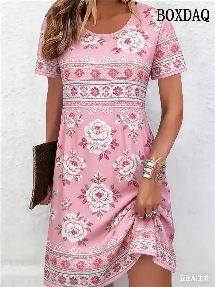 Robes pour femmes à motif ethnique, impression 3D, mode été 2026, manches courtes, coupe ample, style A, vêtements décontractés pour femmes