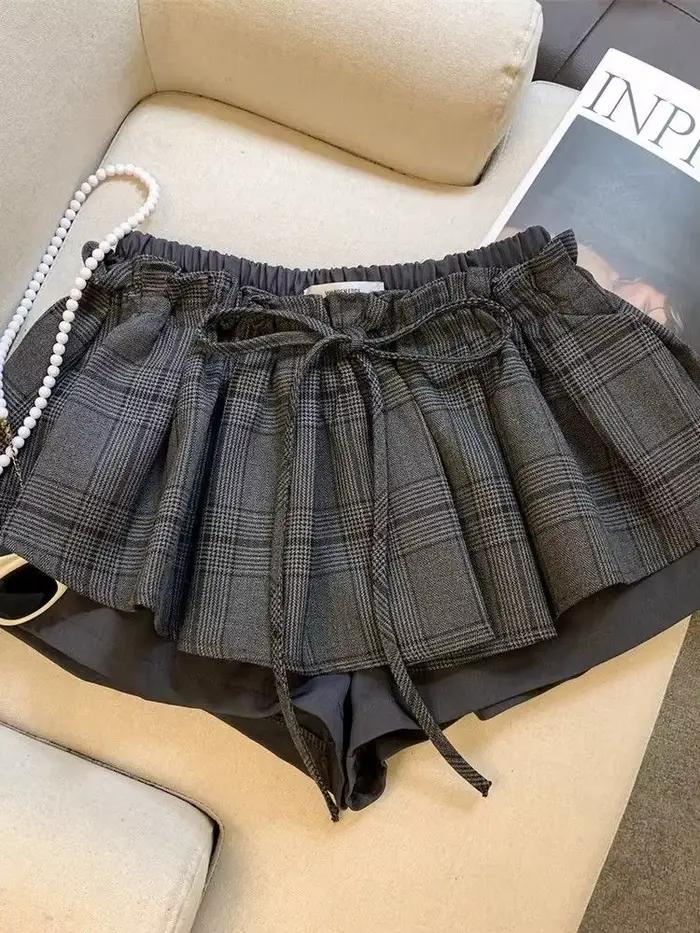 Jupe à carreaux taille basse style doux pour femmes