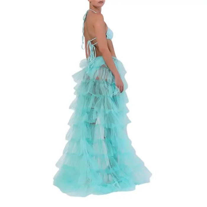 Jupe en tulle transparent pour femmes, jupe de fête avec volants, longueur au sol, style bohème, pour mariages, cocktails, soirées et occasions spéciales