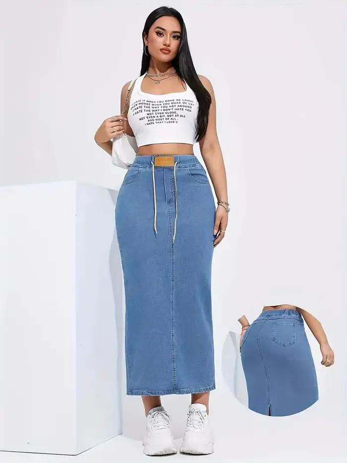 Jupe longue en jean pour femme avec taille élastique