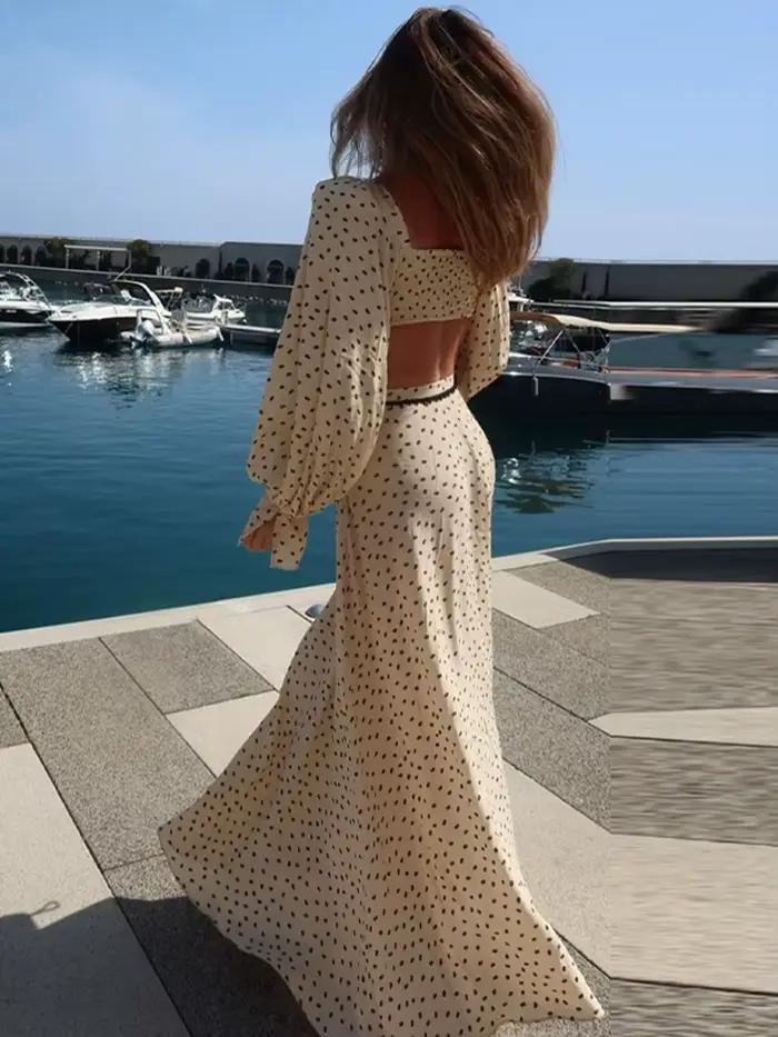 Ensemble Femme Nouveauté : Haut Court à Pois et Jupe Longue