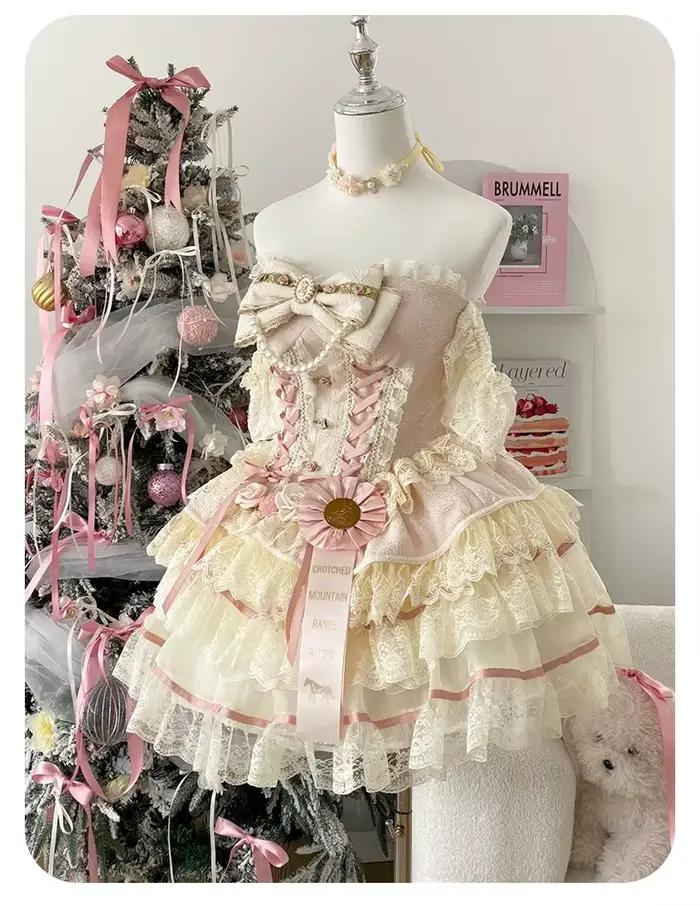 Jupe rose Lolita originale pour filles, style junior, avec noeuds aught, dégradé initié, tube top, hot girl, JK, kawaii cake, mini jupe d'été trempée