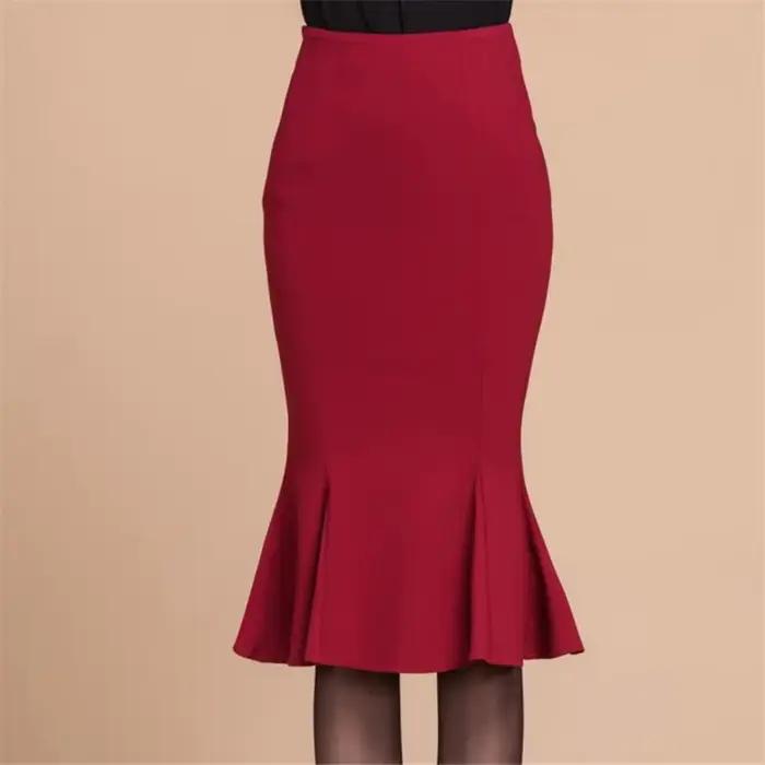 Jupe longue sirène taille haute à volants