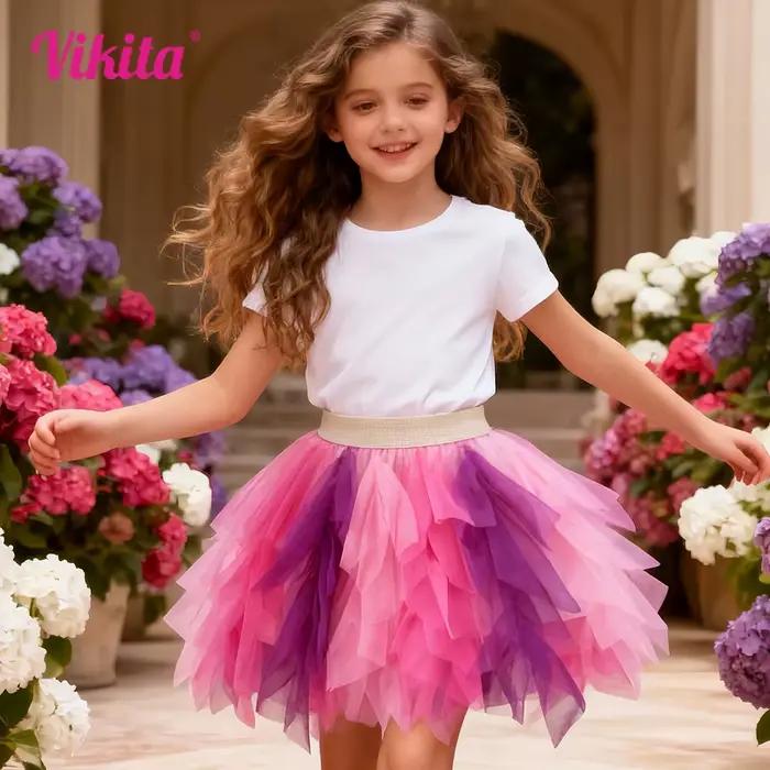 VIKITA filles gâteau jupes enfants maille irrégulière Tulle couches Tutu jupe