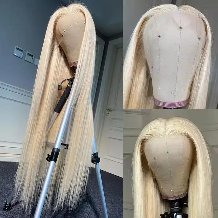 Perruque Lace Front Synthétique Longue Droite pour Femme, Blond Miel 613, Document 13tage, Préplumée, Wiltshire, Noeuds, Doux, Cosplay, 03/Party
