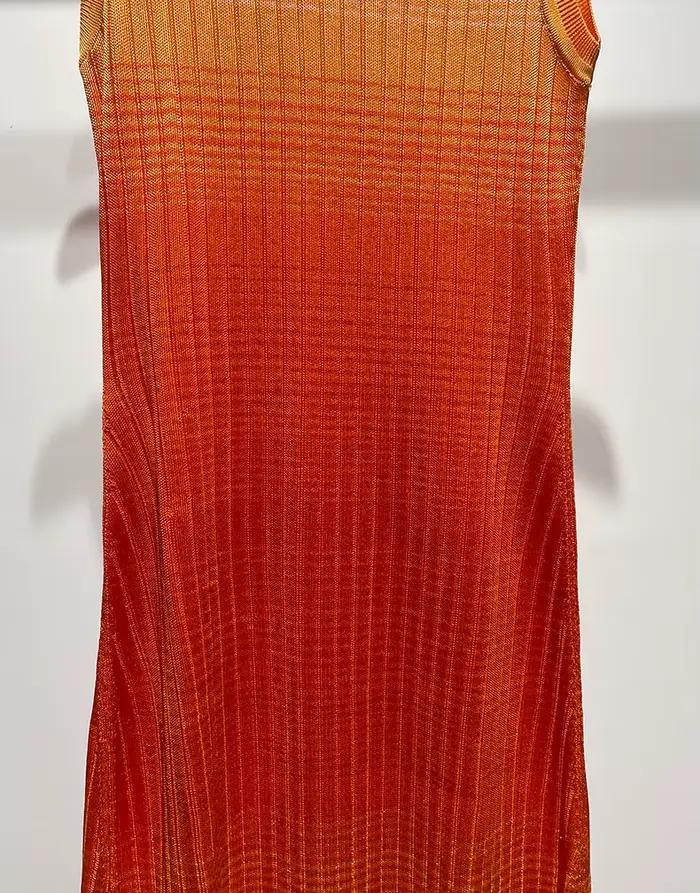 Robe tricotée orange à col rond pour femme, sans manches, coupe cintrée, robe de soirée midi