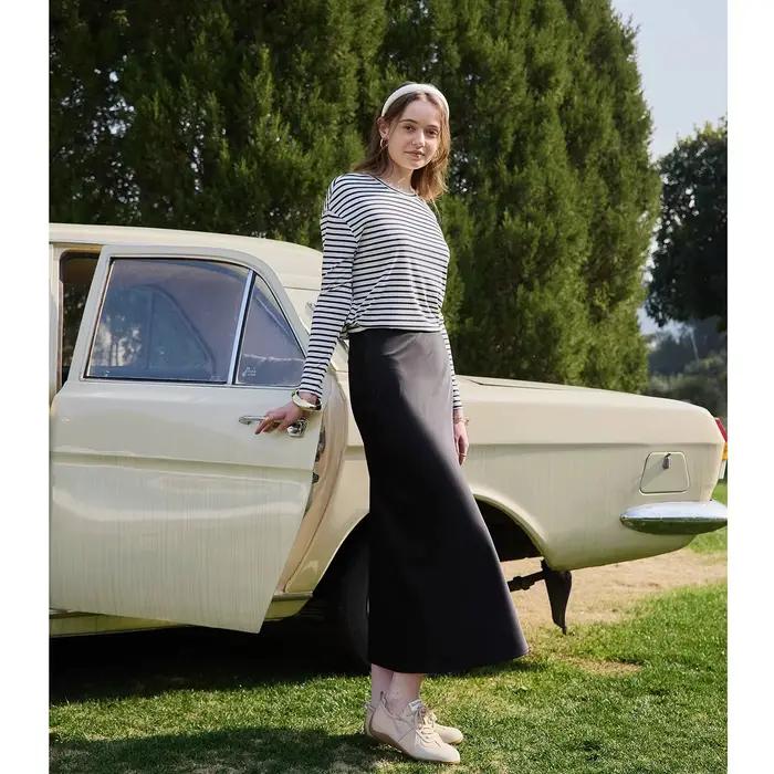 Jupe en satin haute qualité pour femme printemps été élégante confortable mi-mollet tricoté coton rayonne élasthanne ligne simple ocassions sociales professionnelles