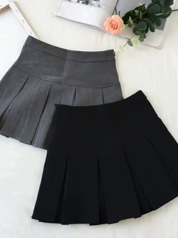 ZOKI – jupe plissée Vintage grise pour femmes