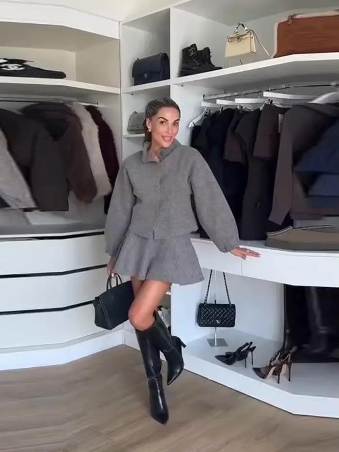 Ensemble veste Mini jupe élégante à col haut pour femme