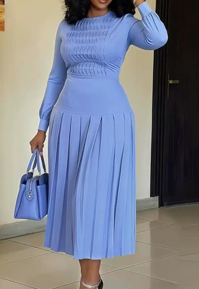 Robe mi-longue bleu clair pour femmes