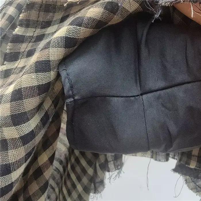 Mini jupe superposée en Denim vieilli, Plaid, Patchwork, boutons, Design, Streetwear, nouvelle collection automne 2025, jupes courtes irrégulières Y2k