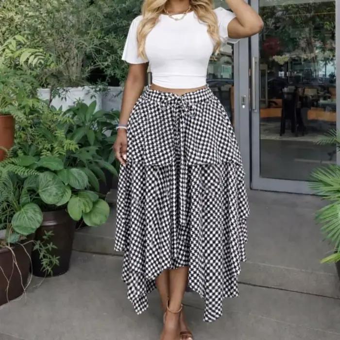 Nouvelle jupe africaine tendance à carreaux pour femme