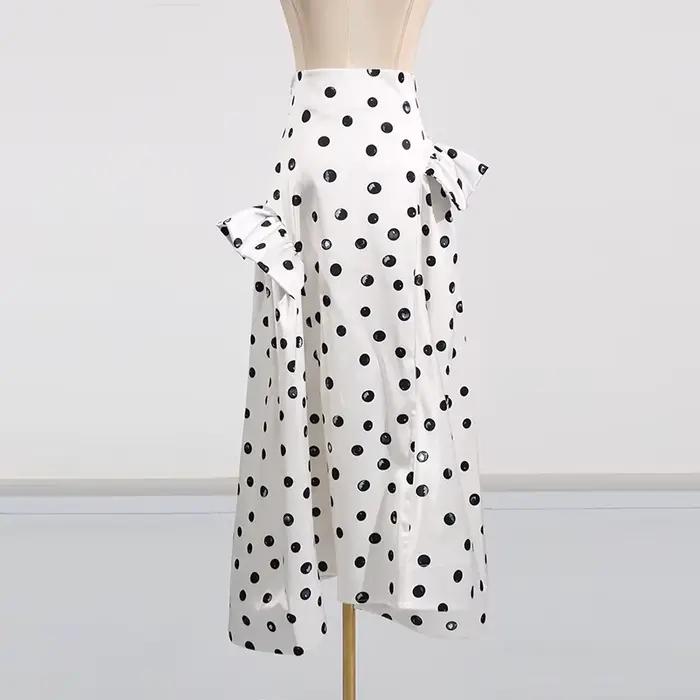Jupe buste pour femmes nouvelle robe longue plissée à pois noirs high street élégante pour femmes toutes les saisons polyester mi-mollet