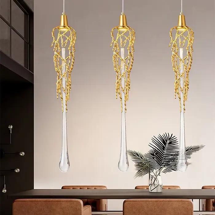 Vintage longue salle à manger suspension lustre moderne pour salon escalier branche Art Cage aluminium cristal suspension