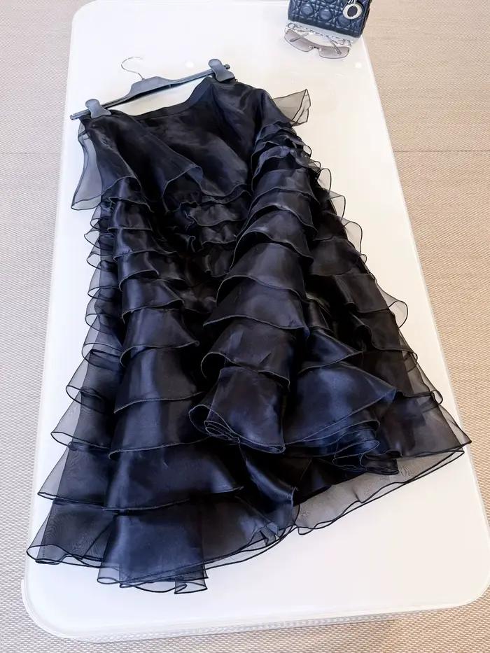 Jupe trapèze asymétrique taille haute pour femme en soie à volants