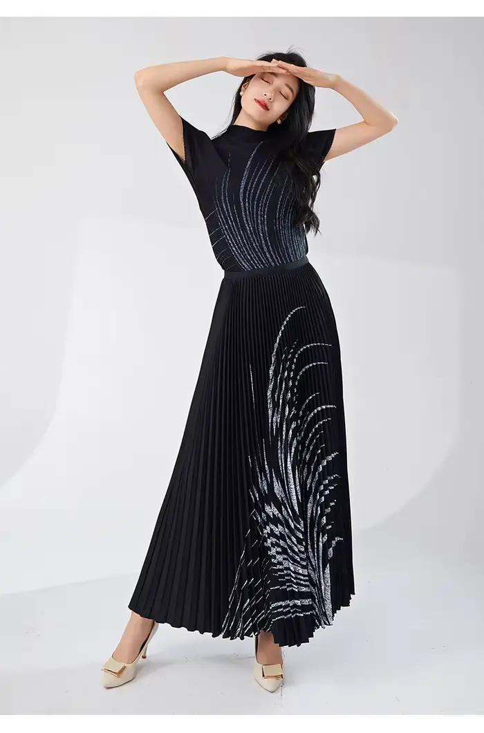 Ensemble haut et jupe plissés pour femme