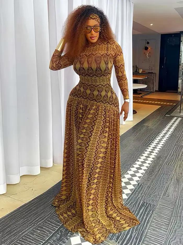 Femme automne vêtements robe à manches longues Chic élégant robes de soirée taille minceur a-ligne imprimé moulante robe élastique Sexy