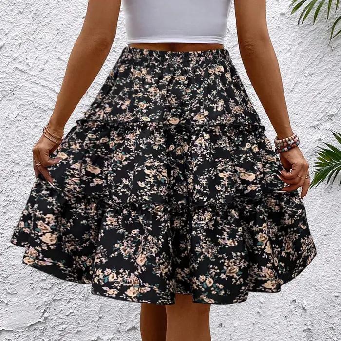 Femmes épissées ​ ​ Jupe gâteau à la mode imprimé fleuri