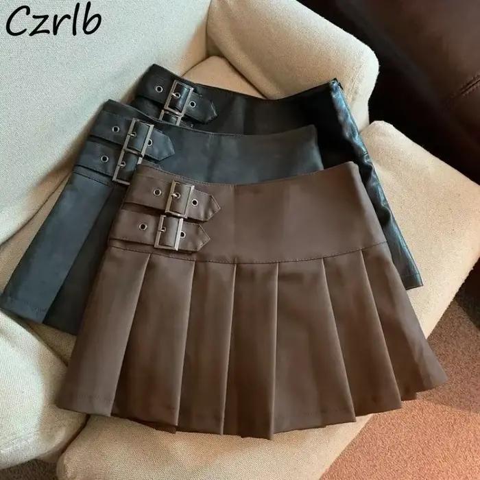 Jupes plissées en PU pour femmes, mini haute taille, vintage, streetwear chic, y2k, mode automne, classique, assortie avec tout, silhouette élégante, confortable, ajustement flatteur, polyvalence rare, usage quotidien, soirées entre amis, promenades dans la ville, style personnel