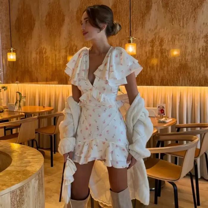 Robe Courte Chic à Imprimé Floral Français