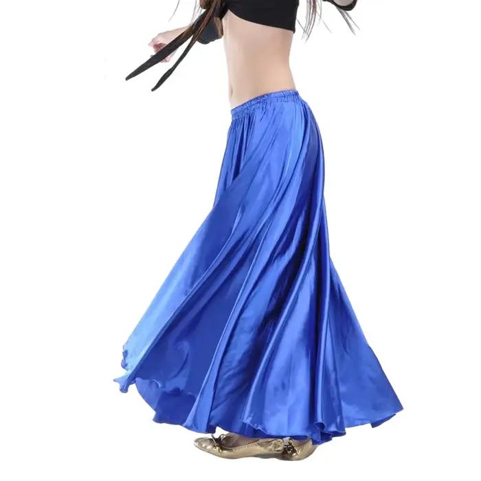 Jupe en Satin Costume de danse du ventre femmes jupes gitane danseur vêtements de pratique jupe Maxi 12 couleurs assorties solide blanc noir arabe