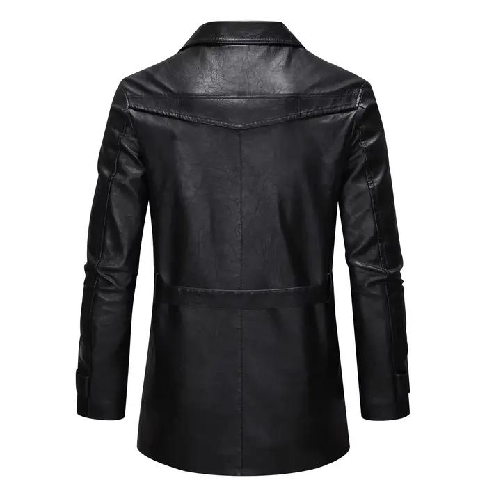 Cool à la mode mi à longue longueur veste en cuir hommes coupe ajustée Double boutonnage en cuir coupe-vent hiver hommes qualité nouvelle veste