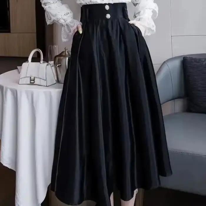Jupe midi noire taille haute pour femme