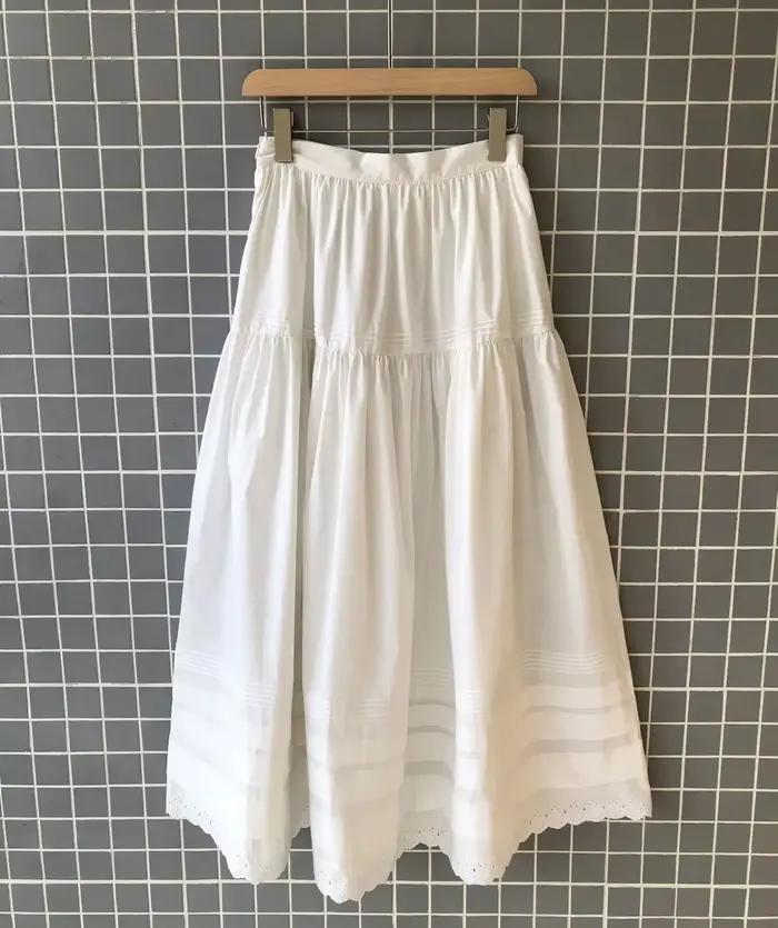 Jupe midi pour femme 100% coton, broderie patchwork, taille haute, coupe évasée, 2 couleurs
