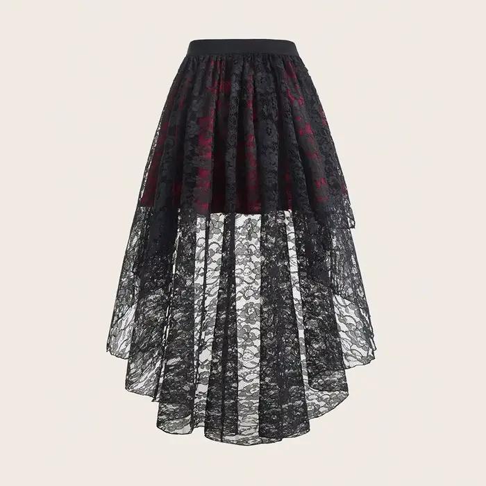 Grande taille gothique élégant femmes jupe dentelle avant court dos longue mode ourlet irrégulier taille haute femme vacances mode jupes