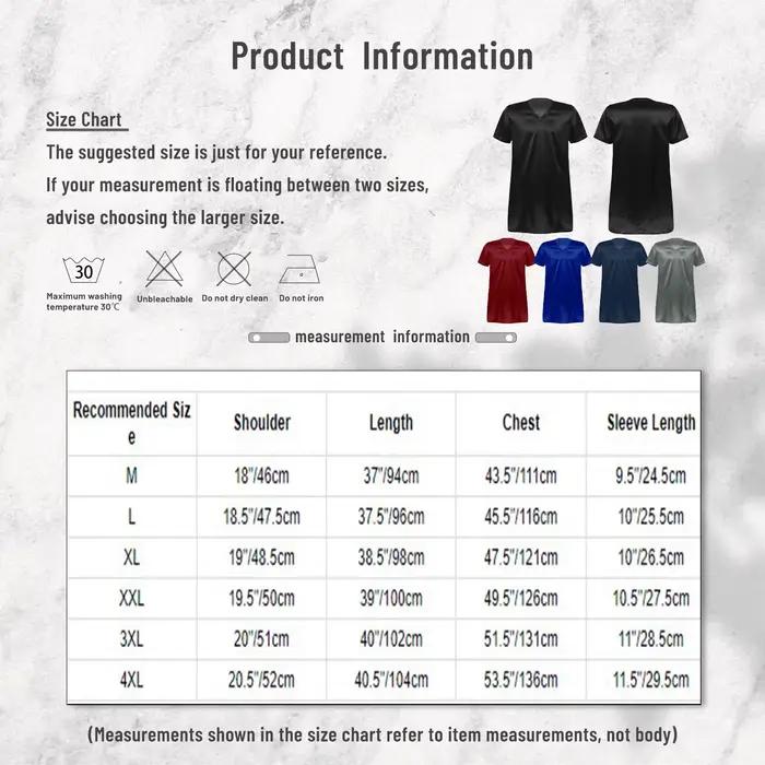 Hommes femmes Satin chemise de nuit col en V à manches courtes vêtements de nuit vêtements de nuit Homewear côtés fendus vêtements de nuit Robe de nuit peignoir
