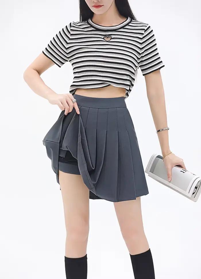 Jupe plissée ceinture élastique Style Preppy