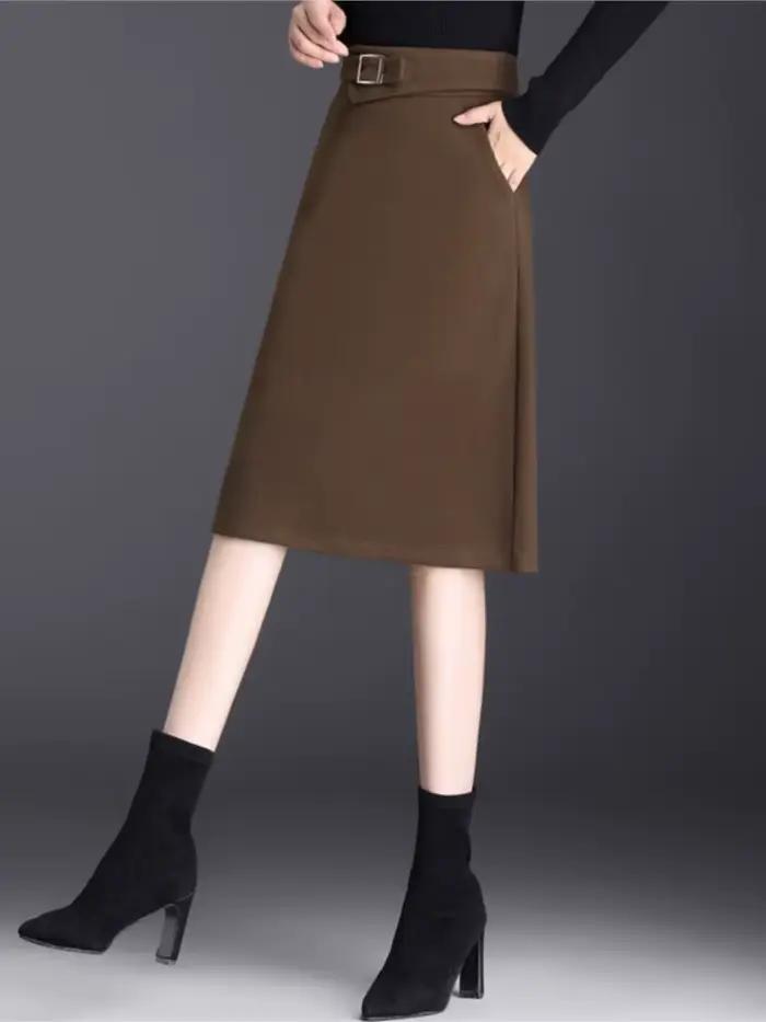 Jupe trapèze taille haute en laine pour femme
