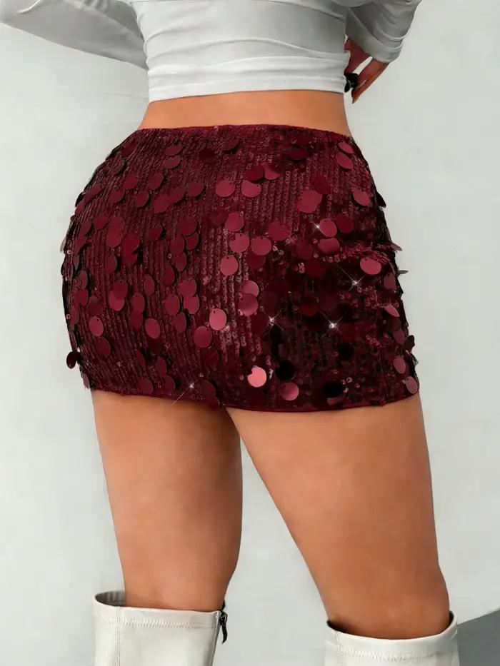 Mini-jupe taille haute ornée de paillettes bordeaux