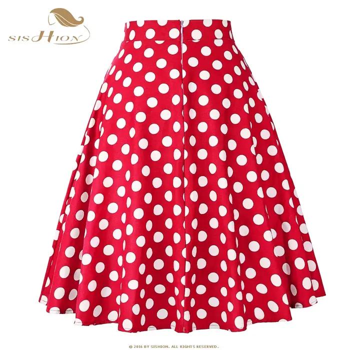 Jupe Femme Taille Haute Tendance 2025 Style Rétro Vintage Années 50 Rockabilly Swing Rouge Été VD0020