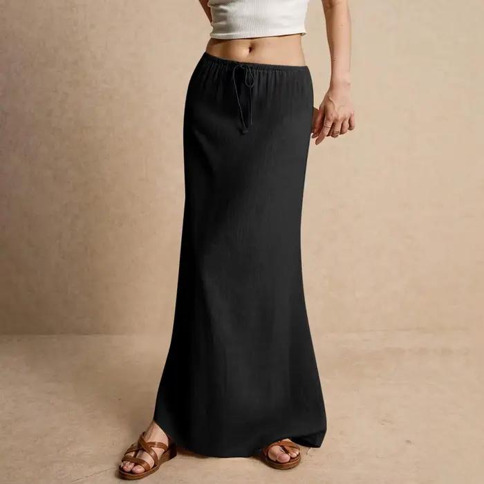 Femmes Maxi jupe cordon a-ligne couleur unie longue