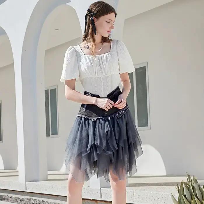 Jupe en jean taille haute pour femme