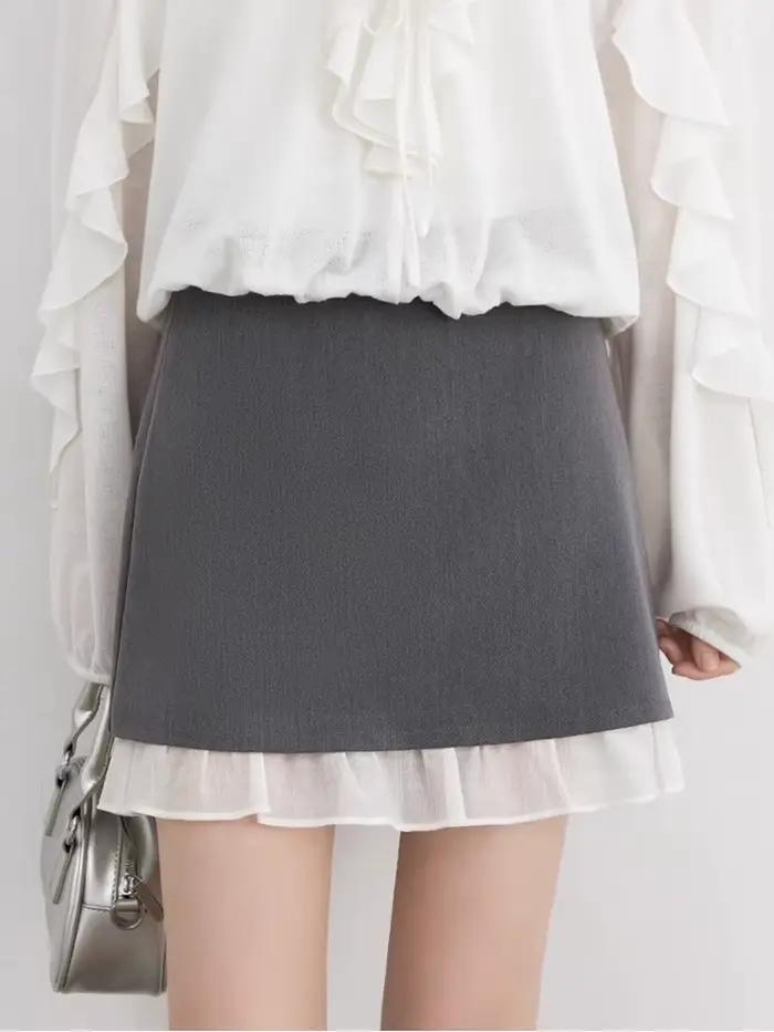 CHIC VEN mode femmes jupes solide mince décontracté nouvelle ligne a à volants hanche femme jupe courte épissage printemps automne 2025