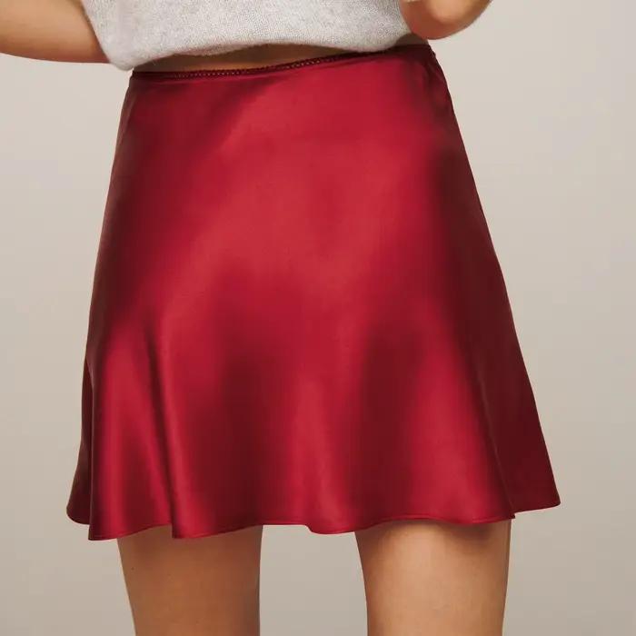 InjSatin-Mini jupe en dentelle taille haute pour femme