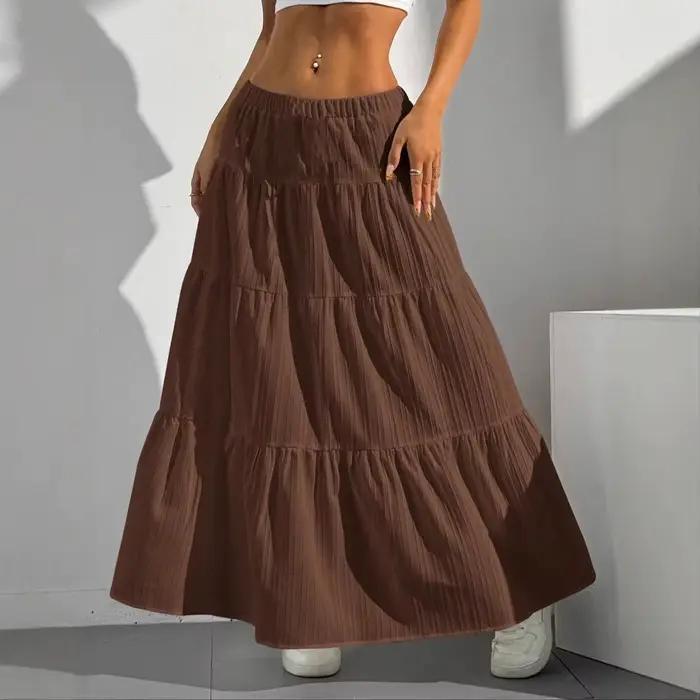 Boho blanc été jupe longue femmes ample fluide Maxi
