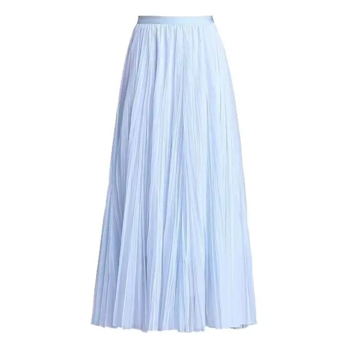 Jupe longue plissée taille haute en gaze violette pour femme
