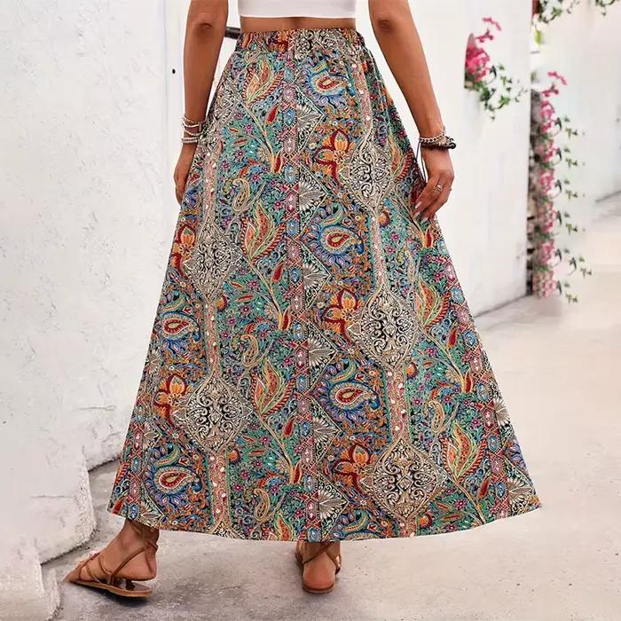 Bohème Boho rétro imprimé fleuri jupes femmes Indie Folk été taille haute a-ligne plissée