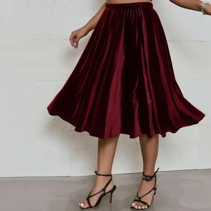 Jupe trapèze évasée en velours pour femme
