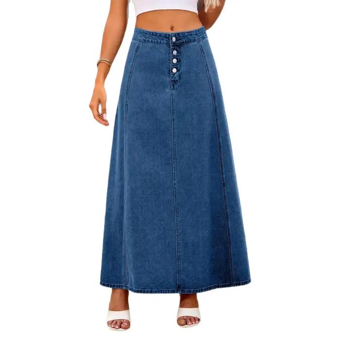 Jupe en jean mi-longue taille haute pour femmes