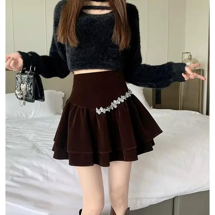 Mini jupe en velours taille haute pour femme