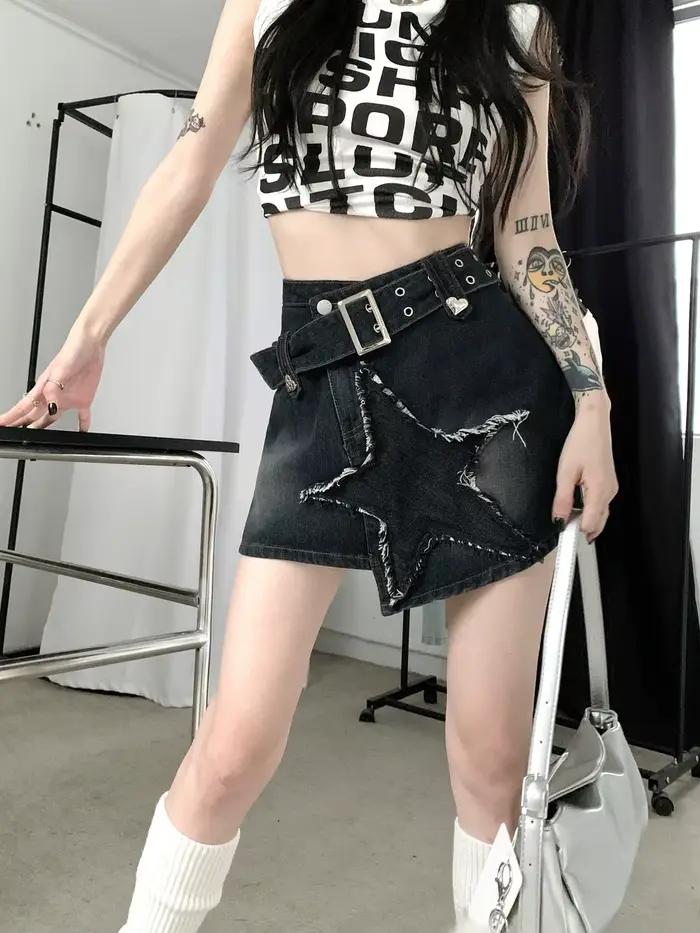Jupe en jean Big Star pour femmes, taille haute, amincissante, jupe trapèze irrégulière, jupe courte polyvalente qui serre les hanches