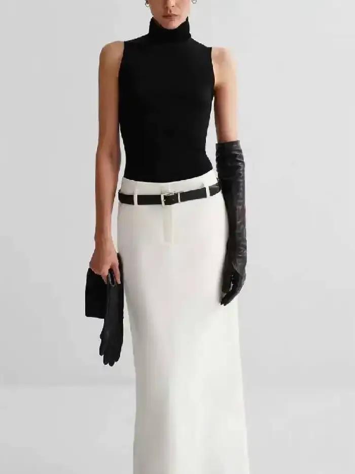 Nouvelle Collection 2026 : Jupes Droites Élégantes Noires et Blanches pour Femme – Taille Haute Longues pour l'Été RMF8