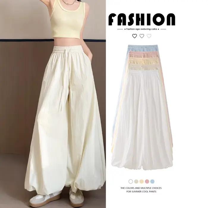 Jupe-pantalon ample style coréen pour femme, coupe large, taille haute, drapée, décontractée, évasée, légère, pour l'été