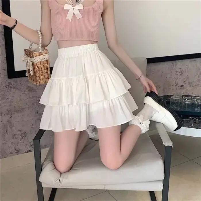Mini jupe à volants blancs pour femmes