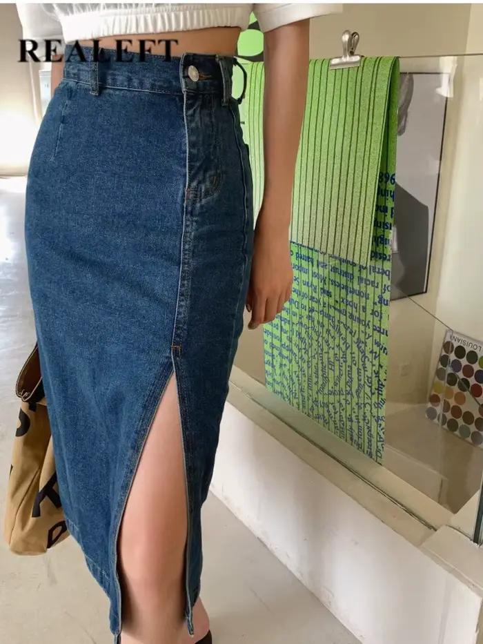 Jupe crayon mi-longue en jean pour femme